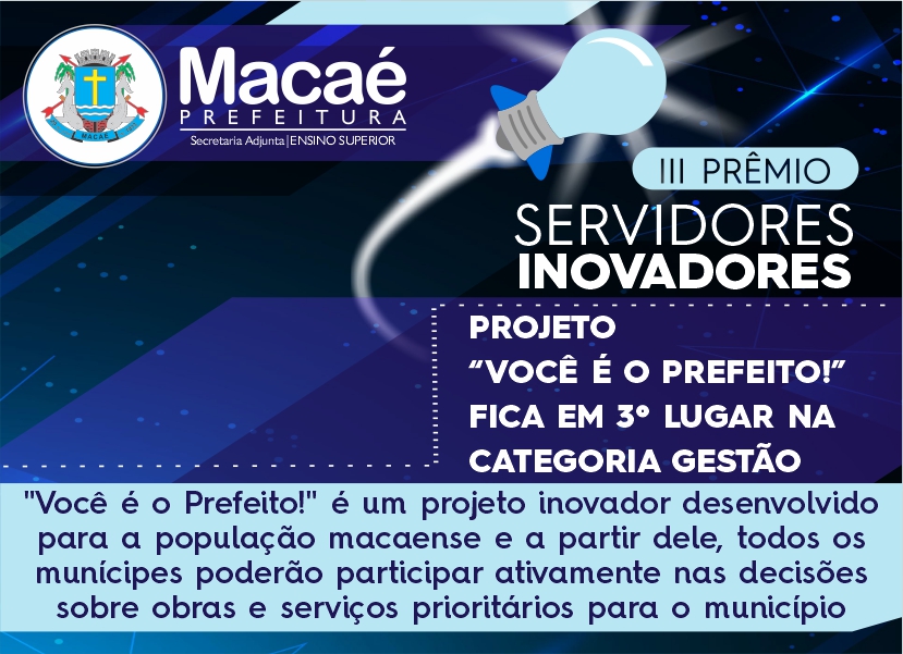III Servidores Inovadores Projeto “Você é o Prefeito!” fica em 3º lugar na categoria Gestão